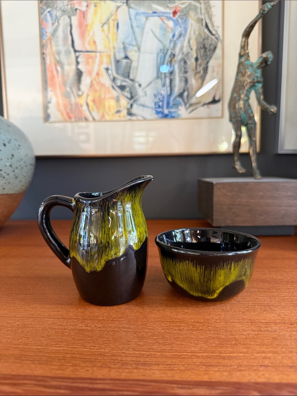 Ineke Pottery creamer jug and sugar bowl set vintage handcrafted  1977